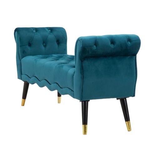Banc 120x40 Cm Velours Teal Avec Finition Dorée Style Hollywood