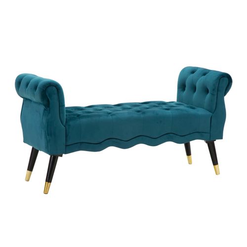 Banc 120x40 Cm Velours Teal Avec Finition Dorée Style Hollywood