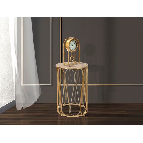 Petite Table Ronde Dorée Venice Ø37x58 Cm En Métal Chic Pour Salon Et Chambre