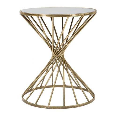 Petite Table Ronde Dorée En Métal, Mdf Et Verre Ø42x50 Cm Style Glamour