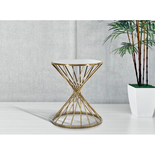 Petite Table Ronde Dorée En Métal, Mdf Et Verre Ø42x50 Cm Style Glamour