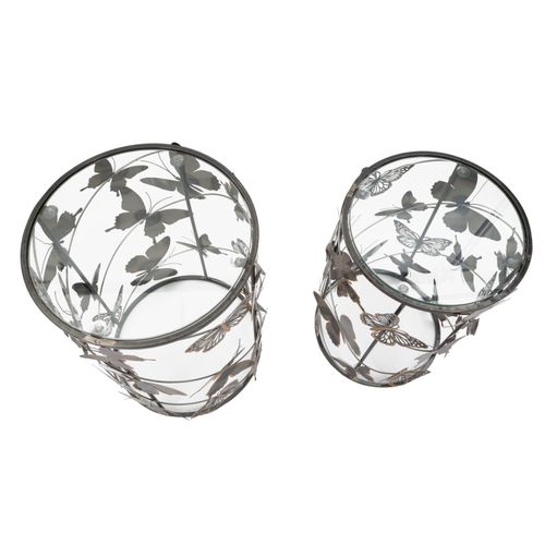 Ensemble De 2 Bout de Canapé Rondes Multicolores En Métal Et Verre 41,3x55-35x50,3 Cm