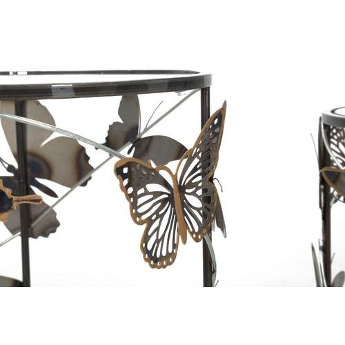 Ensemble De 2 Bout de Canapé Rondes Multicolores En Métal Et Verre 41,3x55-35x50,3 Cm