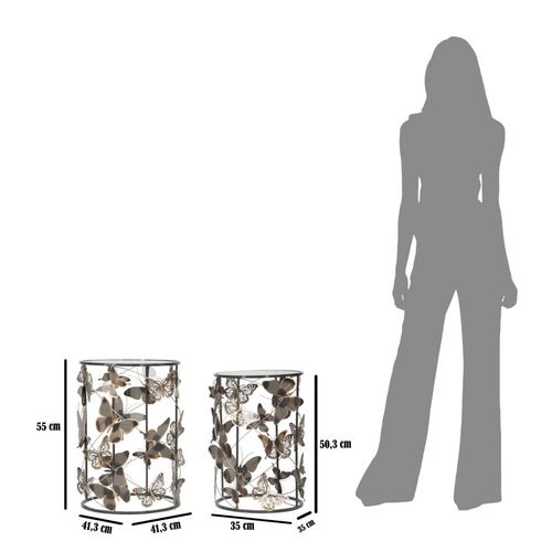 Ensemble De 2 Bout de Canapé Rondes Multicolores En Métal Et Verre 41,3x55-35x50,3 Cm