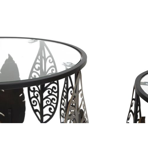 Ensemble De 2 Bout de Canapé Rondes Multicolores En Métal Et Verre 38x55-33x50 Cm