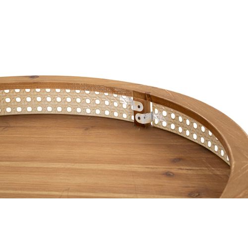 Table D'appoint Ronde 60x60,5 Cm En Métal Noir Avec Bord En Bois Et Décoration En Paille De Vienne