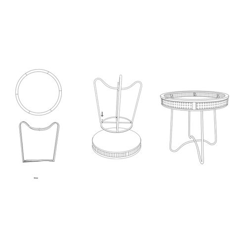 Table D'appoint Ronde 60x60,5 Cm En Métal Noir Avec Bord En Bois Et Décoration En Paille De Vienne