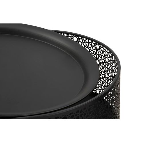 Table d'appoint Ronde Noire Avec Pieds Dorés Et Rangement Intégré Ø40x65 Cm