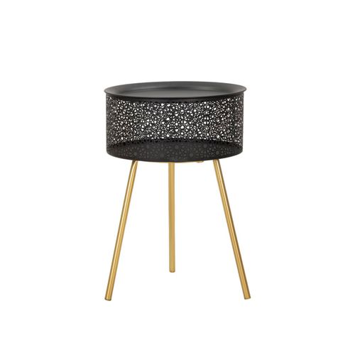 Petite Table Ronde Noire Avec Pieds Dorés Et Rangement Ø35x50 Cm