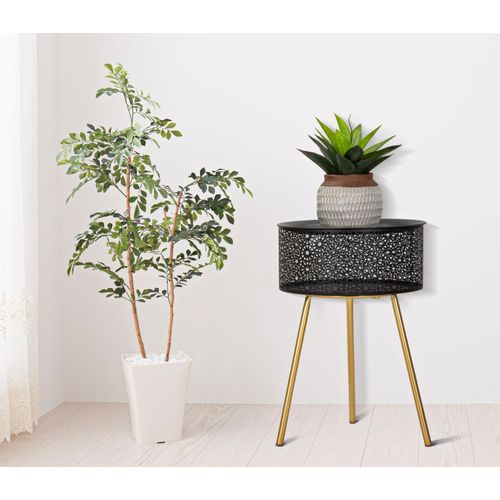 Petite Table Ronde Noire Avec Pieds Dorés Et Rangement Ø35x50 Cm