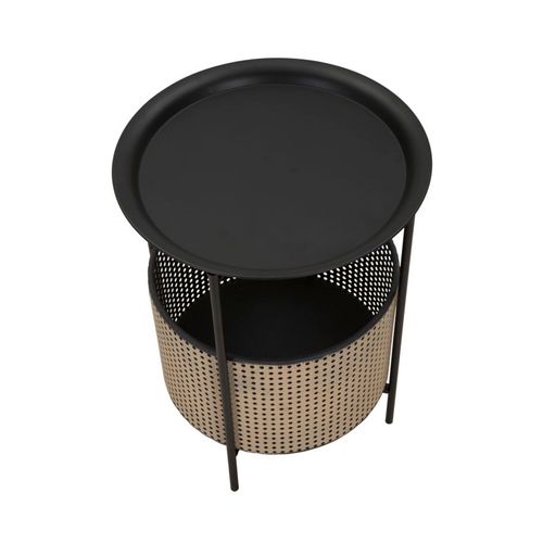 Petite Table Ronde Noire Avec Rangement Tressé Ø40x50 Cm – Style Boho Chic