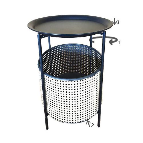 Petite Table Ronde Noire Avec Rangement Tressé Ø40x50 Cm – Style Boho Chic