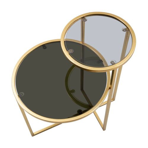 Table D'appoint à Deux Niveaux En Métal Doré Et Verre Fumé 50x40x60,5 Cm