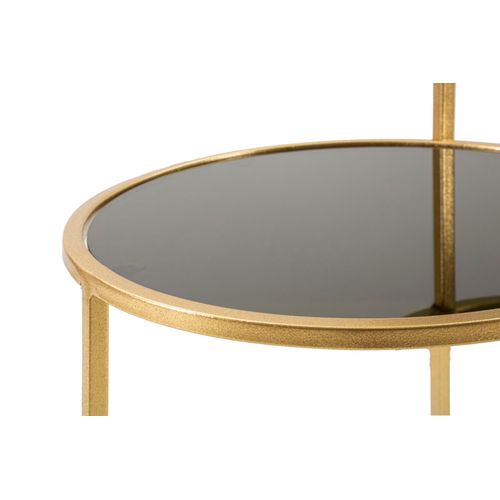 Table D'appoint à Deux Niveaux En Métal Doré Et Verre Fumé 50x40x60,5 Cm