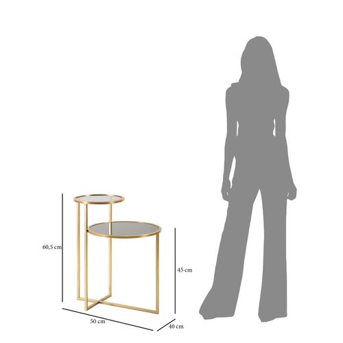 Table D'appoint à Deux Niveaux En Métal Doré Et Verre Fumé 50x40x60,5 Cm