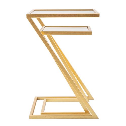 Set De 2 Table D'appoint Basses Dorées Avec Plateau En Verre Fumé 40x40x60 Et 30x30x50 Cm