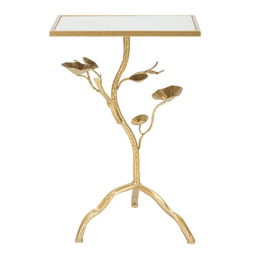 Table Carrée Dorée Avec Plateau Miroir 40x30x60 Cm Style Arbre Décoratif