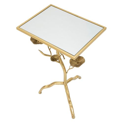 Table Carrée Dorée Avec Plateau Miroir 40x30x60 Cm Style Arbre Décoratif