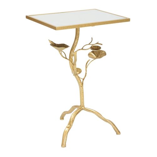 Table Carrée Dorée Avec Plateau Miroir 40x30x60 Cm Style Arbre Décoratif