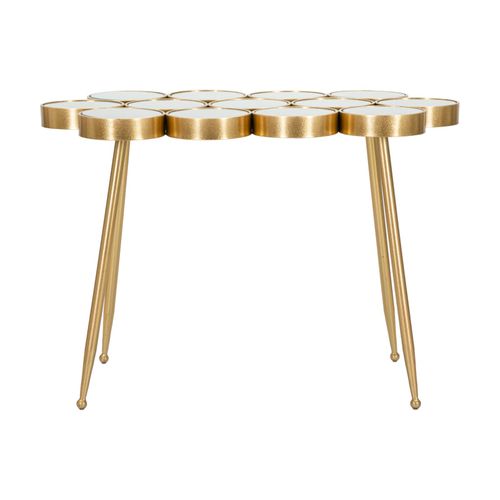 Table d'appoint En Métal Doré Avec Plateau Miroir Circulaire 100x55x70 Cm