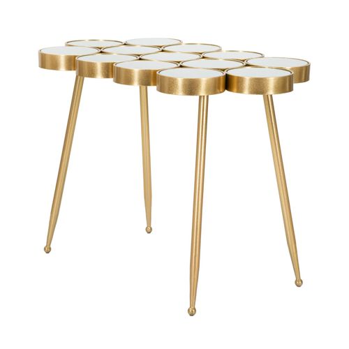 Table d'appoint En Métal Doré Avec Plateau Miroir Circulaire 100x55x70 Cm