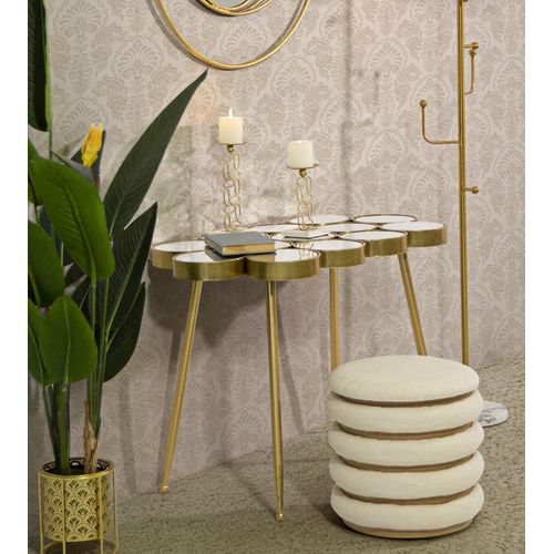 Table d'appoint En Métal Doré Avec Plateau Miroir Circulaire 100x55x70 Cm