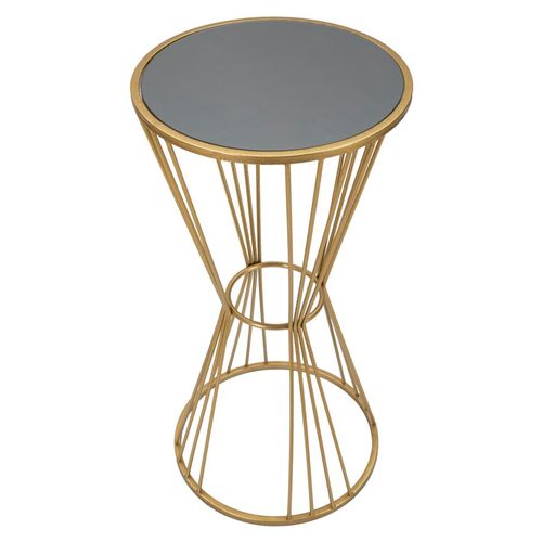 Table d'appoint Ronde En Métal Doré 40x80 Cm Avec Plateau Miroir Élégant