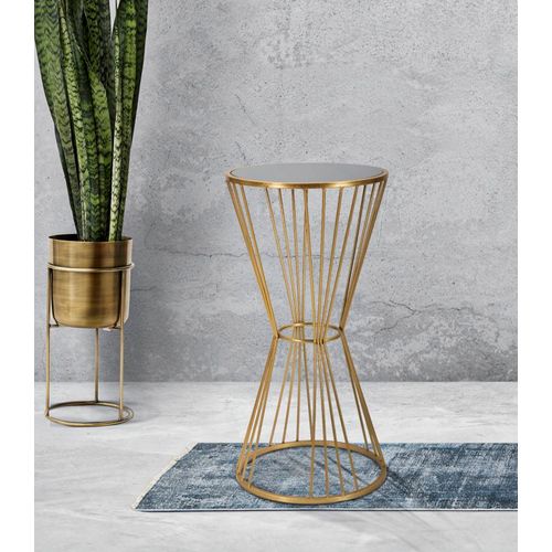 Table d'appoint Ronde En Métal Doré 40x80 Cm Avec Plateau Miroir Élégant