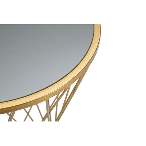 Table Ronde 40x80 Cm En Métal Doré Avec Plateau Miroir Élégant