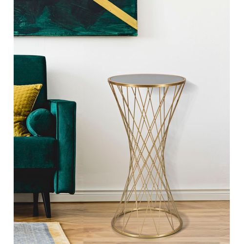 Table Ronde 40x80 Cm En Métal Doré Avec Plateau Miroir Élégant