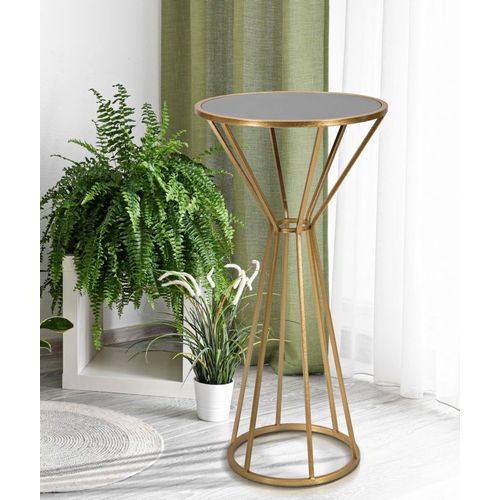 Table d'appoint Ronde 50x100 Cm En Métal Doré Avec Plateau Miroir Moderne