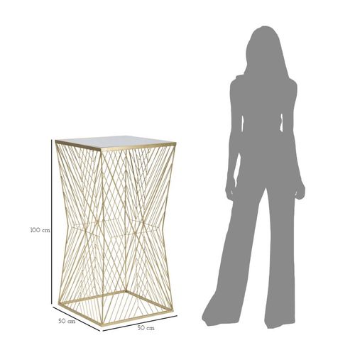 Table D'appoint Carrée 50x50x100 Cm Métal Doré Motif Géométrique Plateau Miroir