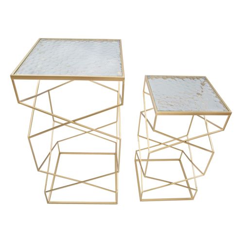 Lot De 2 Table D'appoint Carrées Dorées 50x100 Cm Avec Plateau En Verre