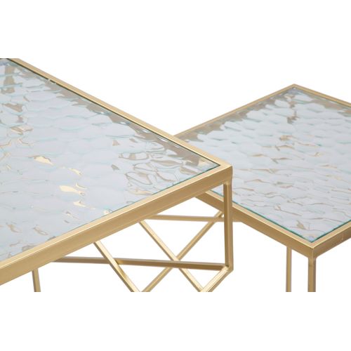 Lot De 2 Table D'appoint Carrées Dorées 50x100 Cm Avec Plateau En Verre