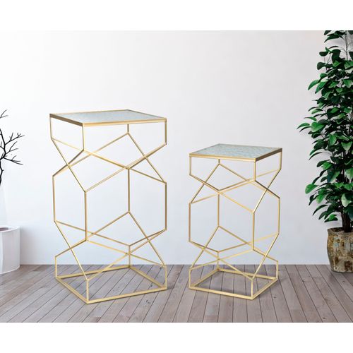 Lot De 2 Table D'appoint Carrées Dorées 50x100 Cm Avec Plateau En Verre