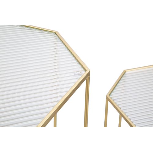 Lot De 2 Table D'appoint Carrées Dorées 50x100 Cm Avec Plateau En Verre Fin