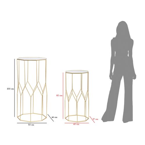 Lot De 2 Table D'appoint Carrées Dorées 50x100 Cm Avec Plateau En Verre Fin