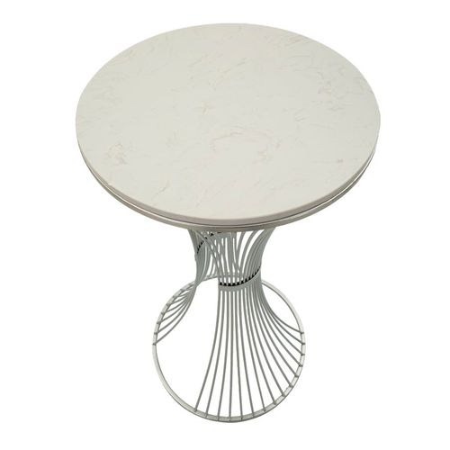 Table Ronde En Métal Argenté Avec Plateau En Marbre 50x100 Cm Élégante
