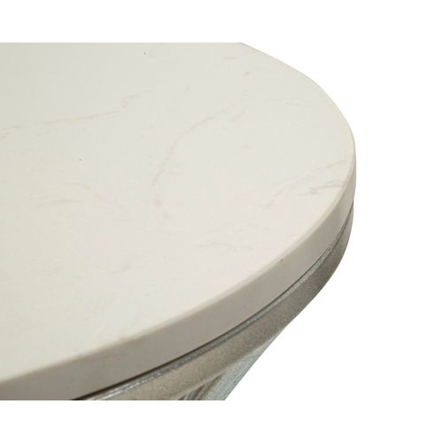 Table Ronde En Métal Argenté Avec Plateau En Marbre 40x79 Cm Raffinée