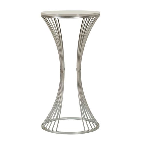 Table Ronde En Métal Argenté Avec Plateau En Marbre 40x79 Cm Raffinée