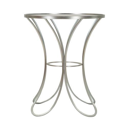 Table d'appoint Ronde En Métal Argenté Avec Plateau En Verre Trempé 56x68 Cm Moderne