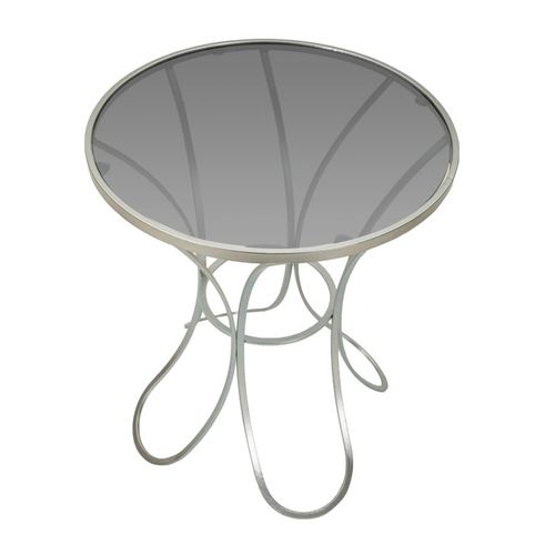 Table d'appoint Ronde En Métal Argenté Avec Plateau En Verre Trempé 56x68 Cm Moderne