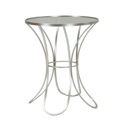 Table d'appoint Ronde En Métal Argenté Avec Plateau En Verre Trempé 56x68 Cm Moderne