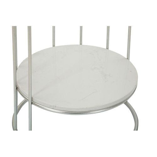 Table D'appoint Ronde Métal Argenté Et Marbre Ø40x76 Cm Design Élégant