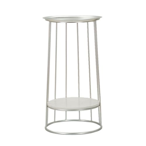 Table D'appoint Ronde Métal Argenté Et Marbre Ø40x76 Cm Design Élégant