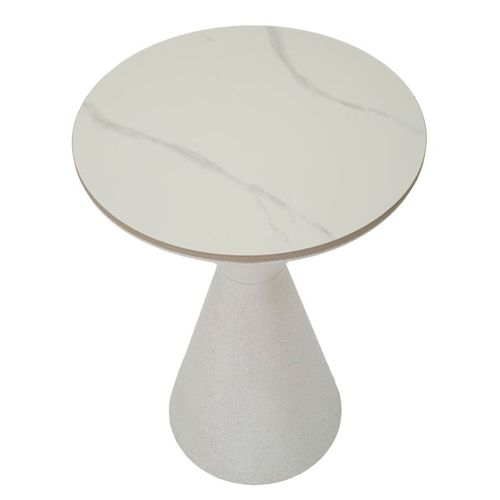 Table D'appoint Ronde Ø44,5x63 Cm En Métal Et Céramique Effet Marbre Blanc