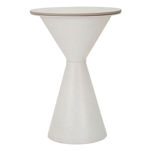 Table D'appoint Ronde Ø44,5x63 Cm En Métal Et Céramique Effet Marbre Blanc
