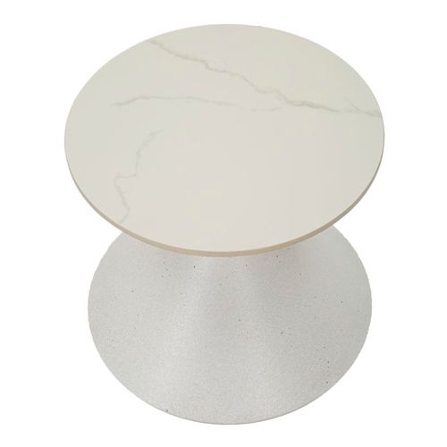 Table D'appoint Ronde Ø42x40 Cm En Métal Et Céramique Effet Marbre Blanc