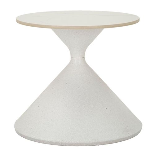 Table D'appoint Ronde Ø42x40 Cm En Métal Et Céramique Effet Marbre Blanc
