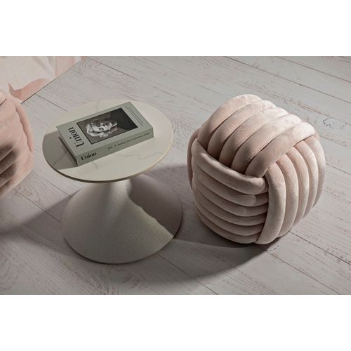 Table D'appoint Ronde Ø42x40 Cm En Métal Et Céramique Effet Marbre Blanc